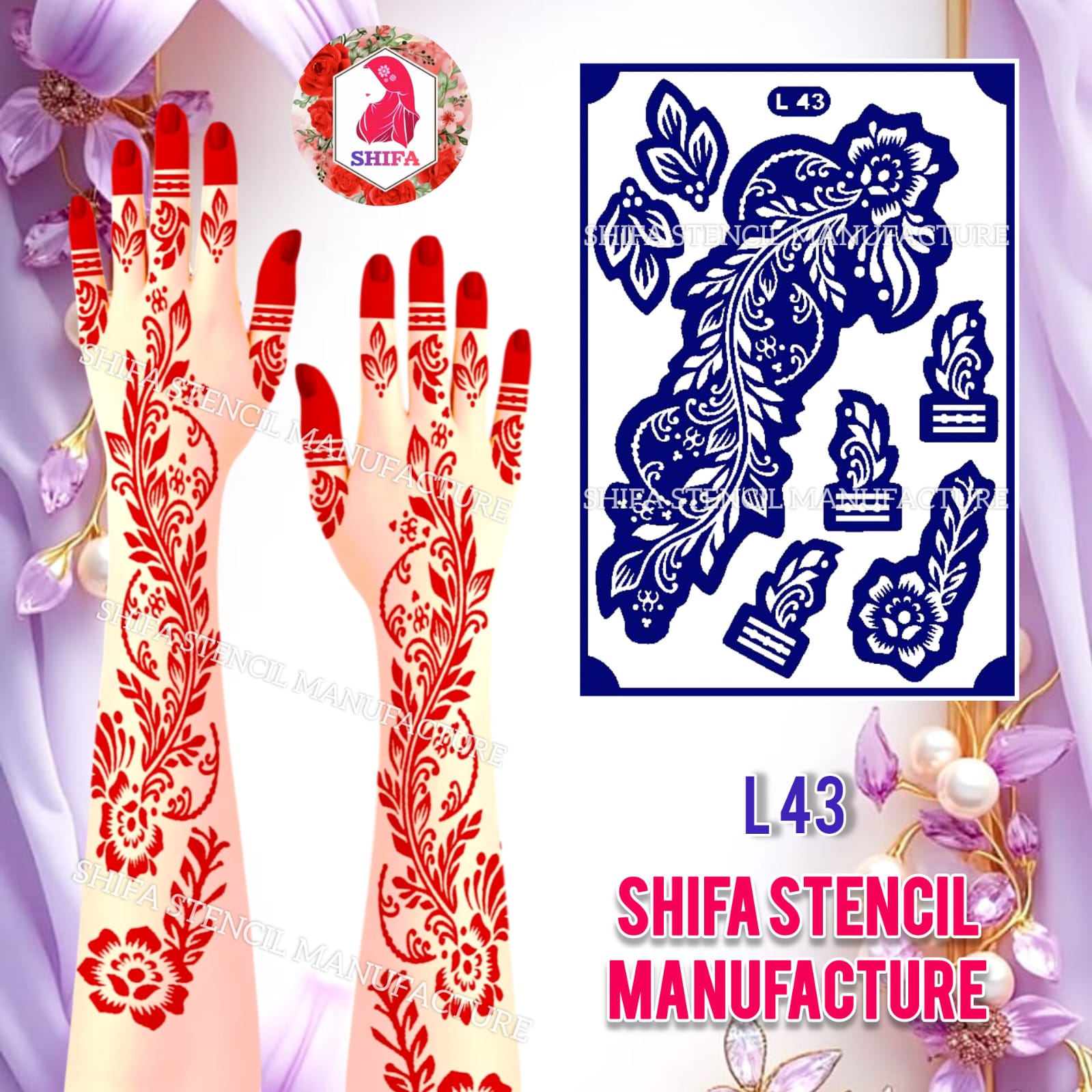 L 43 Enchanted Leafy Trail Sticker Overview Henna Stencil - Shifa Stencil